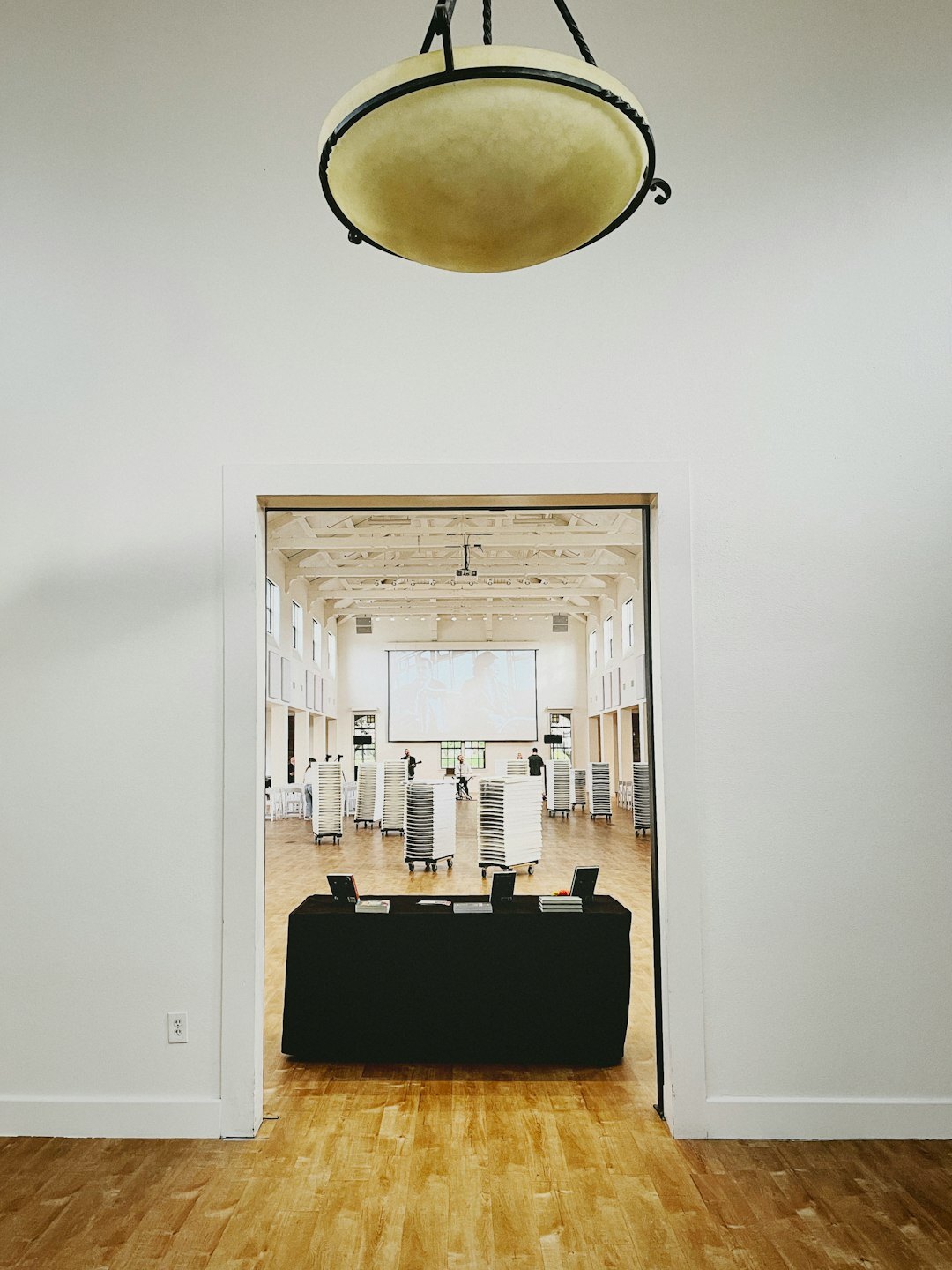 Modern event space set up for a networking meeting